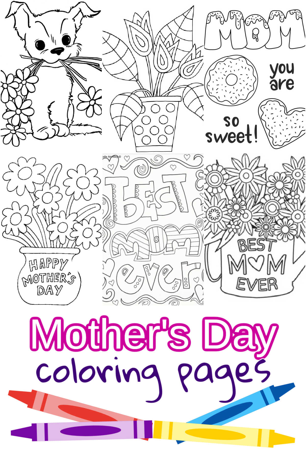 Collage of Mother's Day Coloring Pages