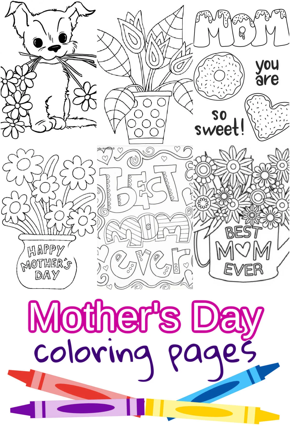 Collage of Mother's Day Coloring Pages