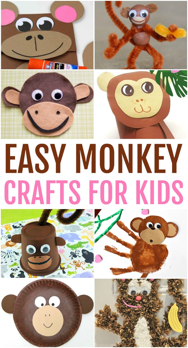 Collage of easy monkey crafts for kids