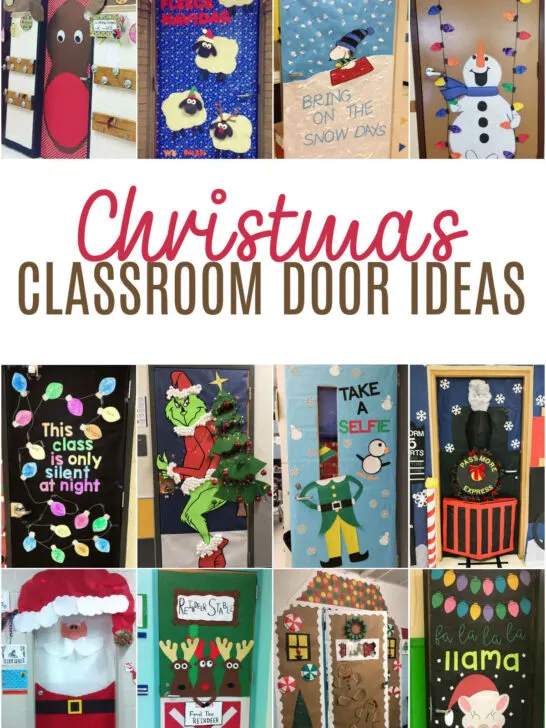 Collage of Christmas Door Ideas for the Classroom