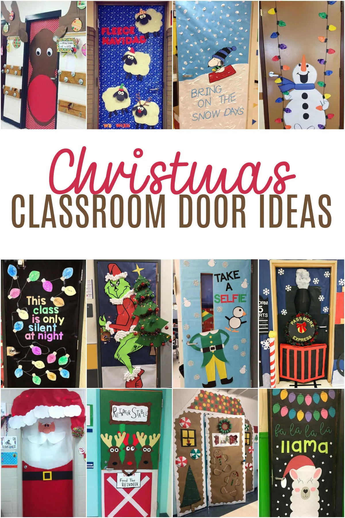 Collage of Christmas Door Ideas for the Classroom