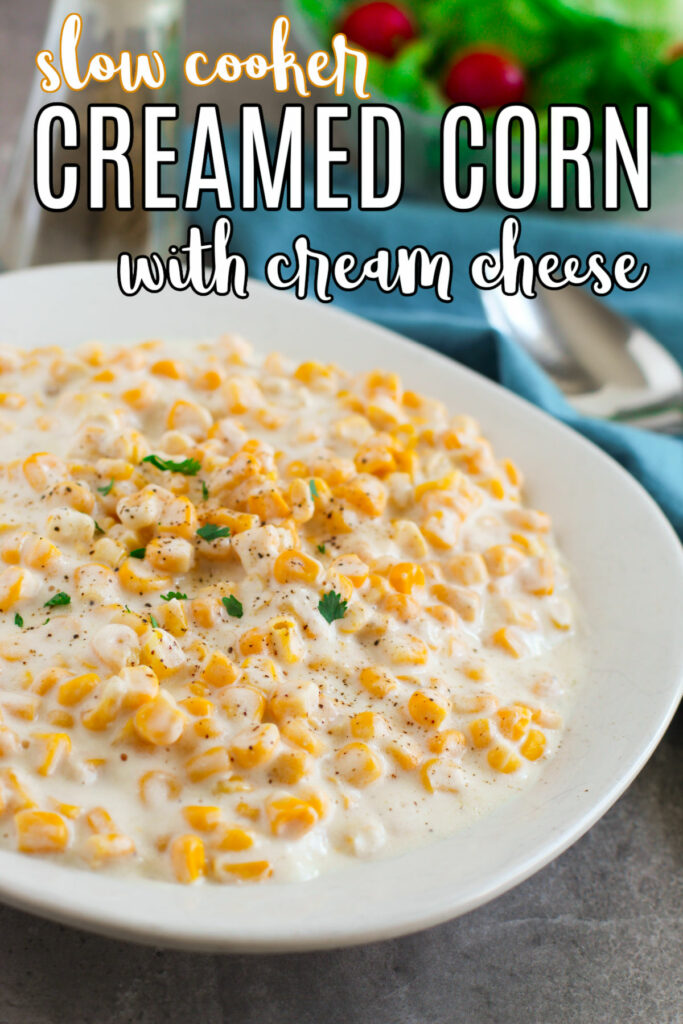 Creamed Corn Recipe with Cream Cheese in a white bowl