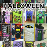 Collage of Halloween Classroom Door Ideas