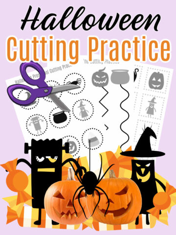 Collage of Halloween Cutting Practice Worksheets for Preschoolers