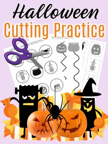 Collage of Halloween Cutting Practice Worksheets for Preschoolers