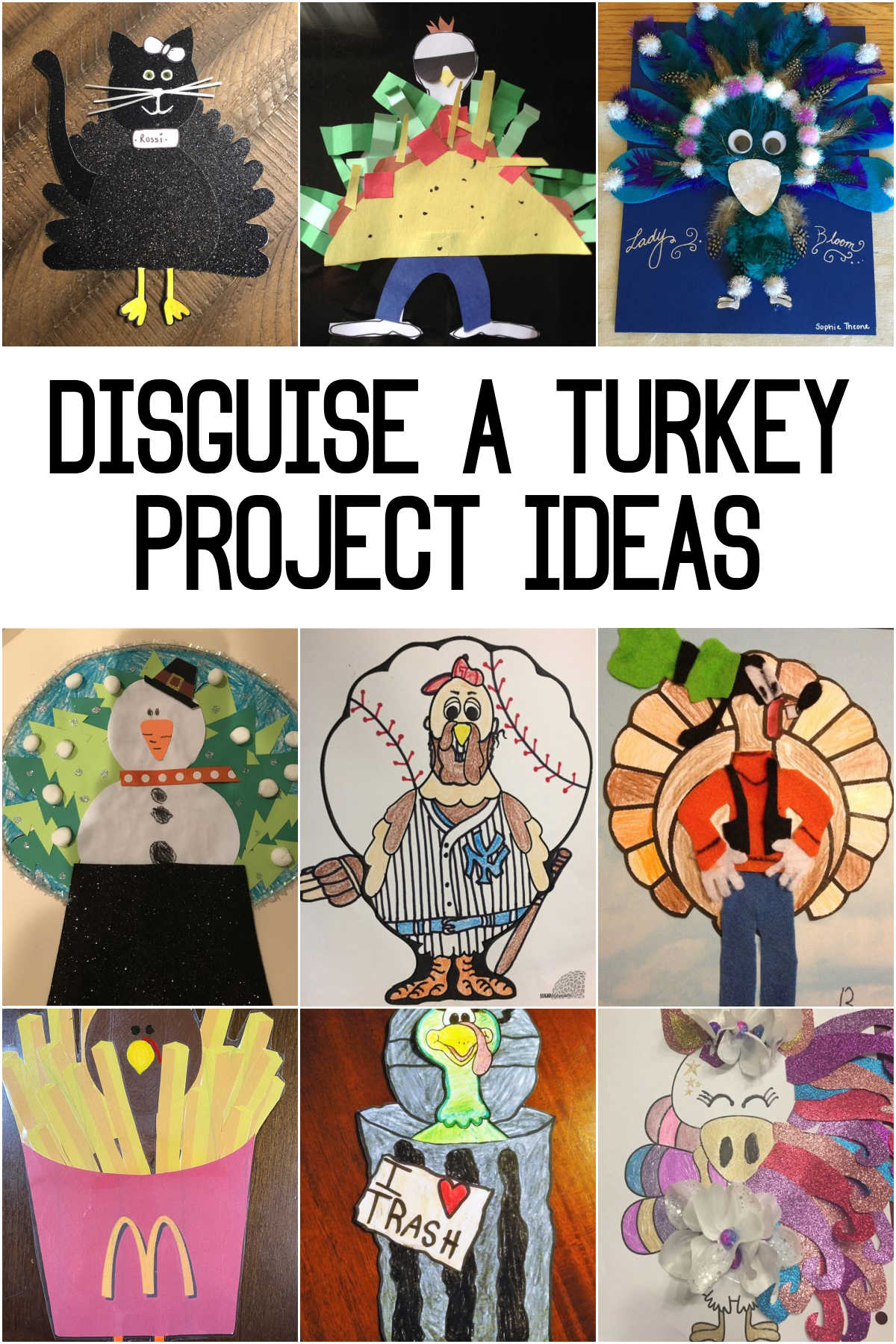 Collage of How to Disguise a Turkey Project Ideas for preschoolers and elementary aged kids