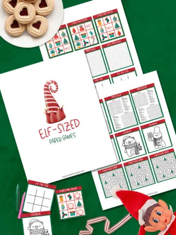 Collage of Elf on the Shelf Paper Game Printables