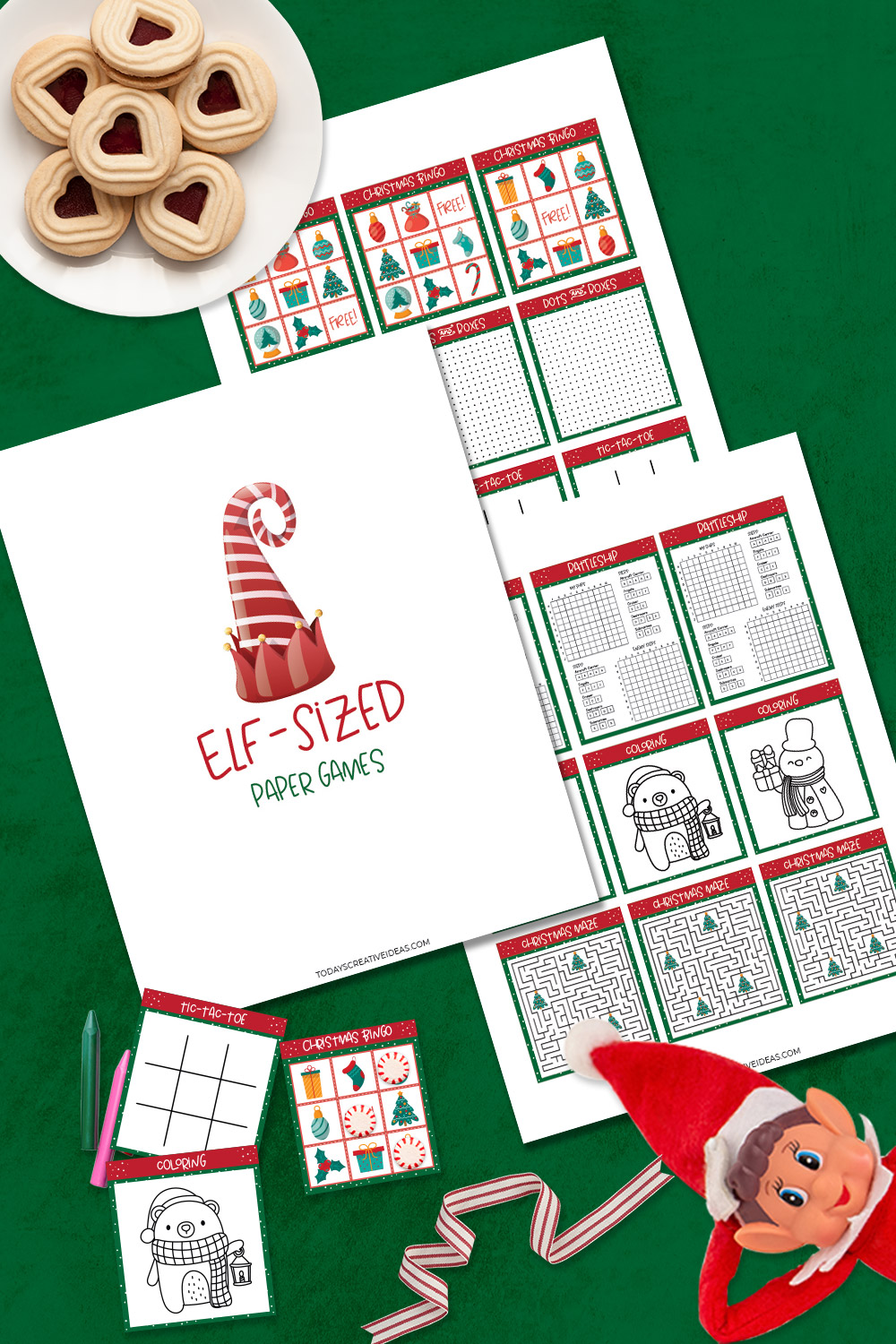 Collage of Elf on the Shelf Paper Game Printables