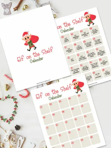 Collage of the Printable Elf on the Shelf Planning Calendar Pack