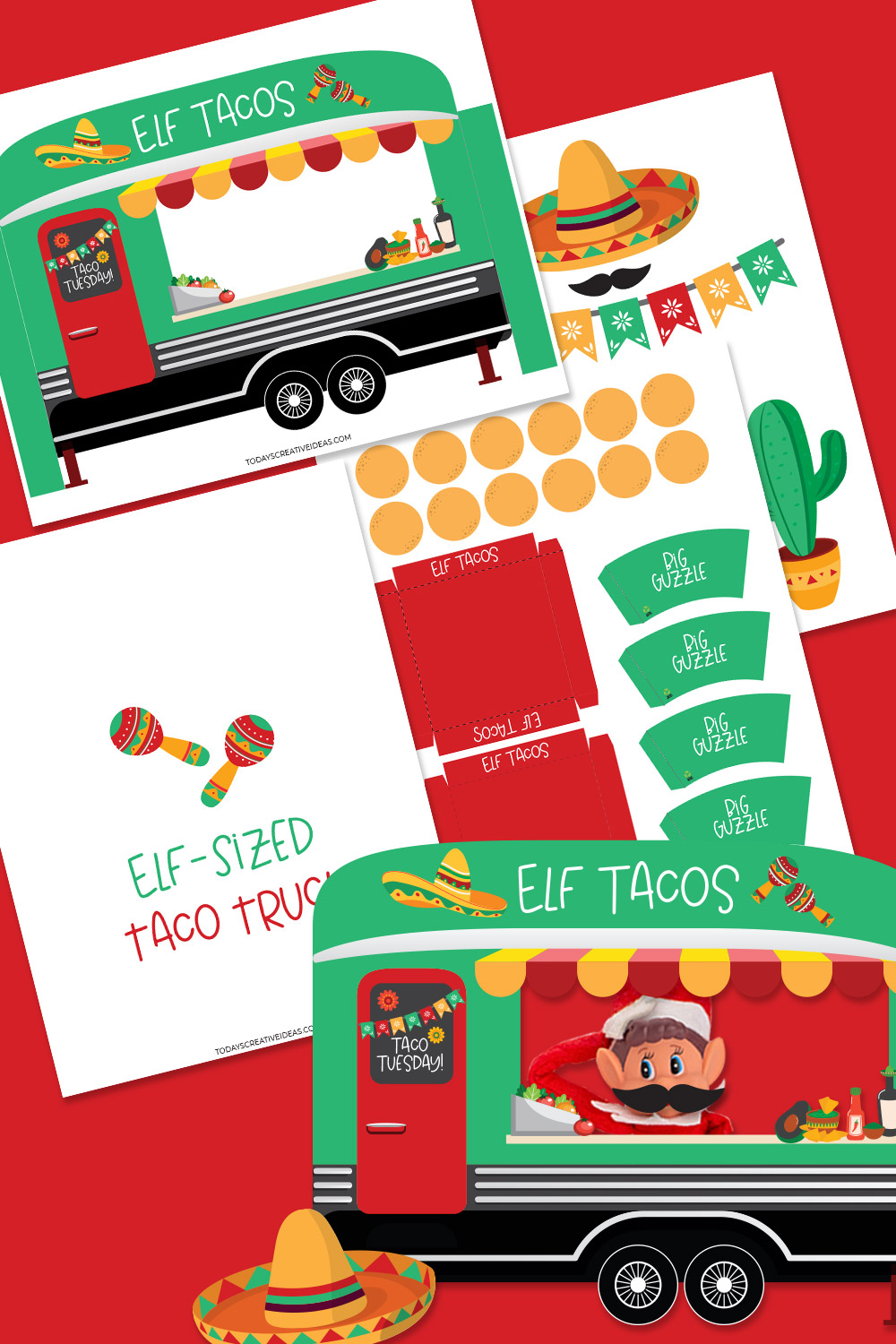 Collage of Elf on the Shelf Taco Truck Printables
