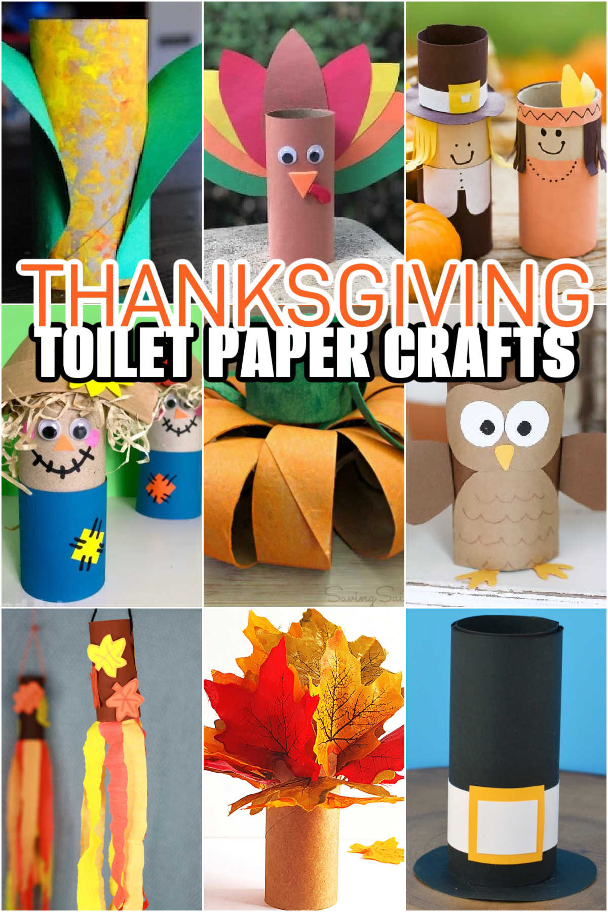 Collage of Thanksgiving Toilet Paper Crafts for Kids