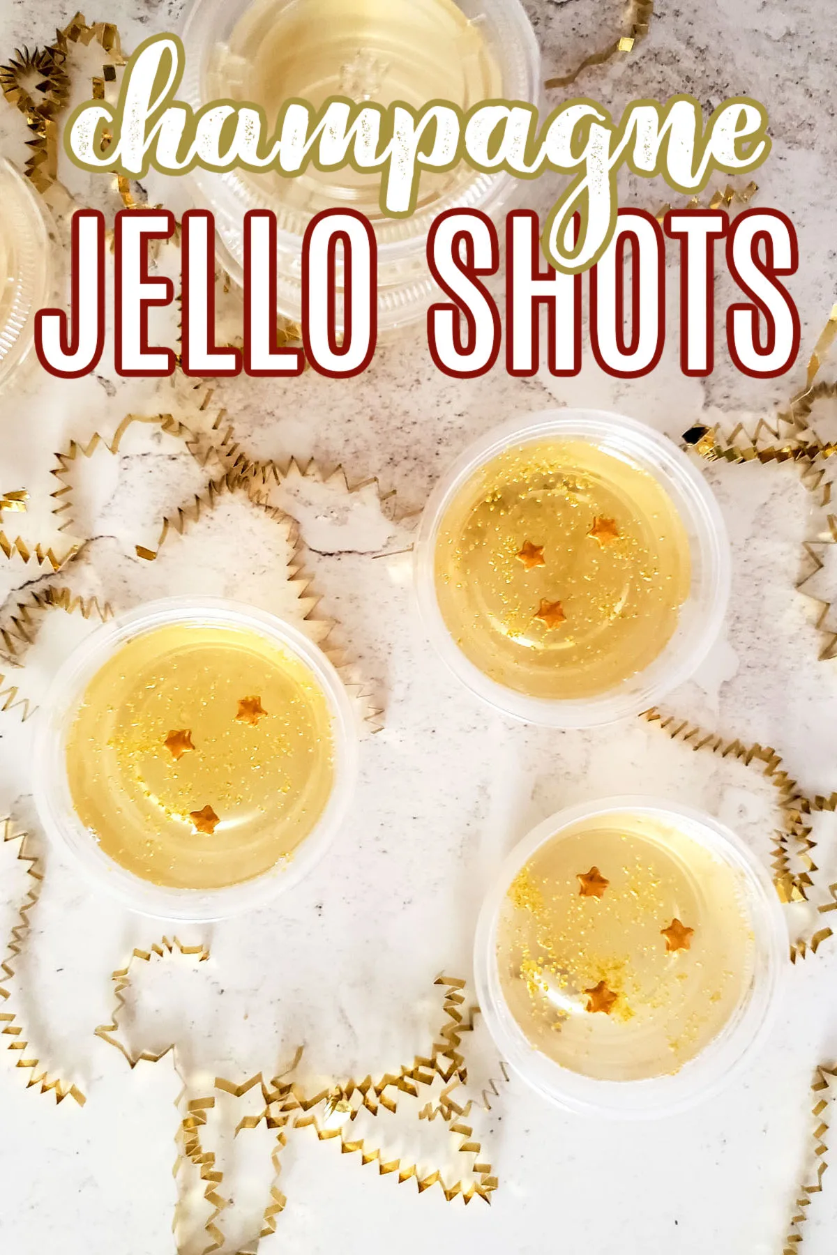 Champagne Jello Shots on a marble background 