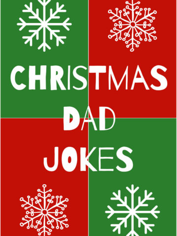 Christmas Dad Jokes on a red and green background