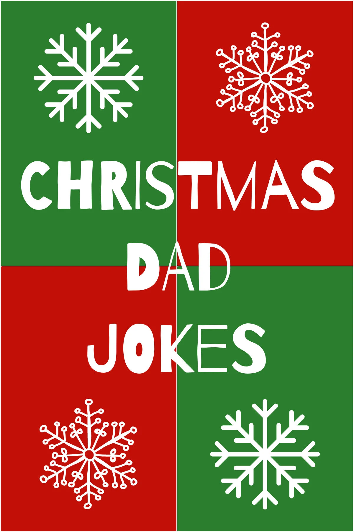 Christmas Dad Jokes on a red and green background