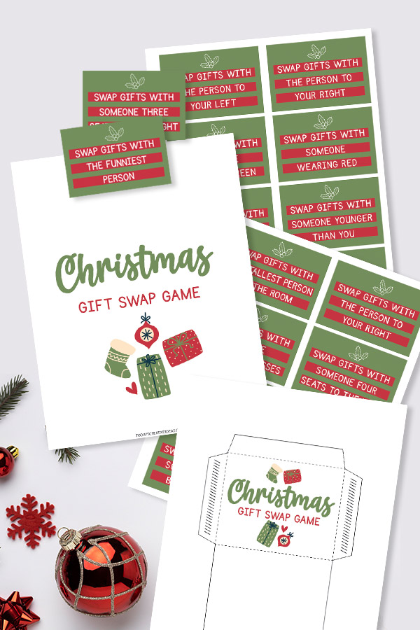 Collage of the Gift Exchange Pick a Card Game Printables