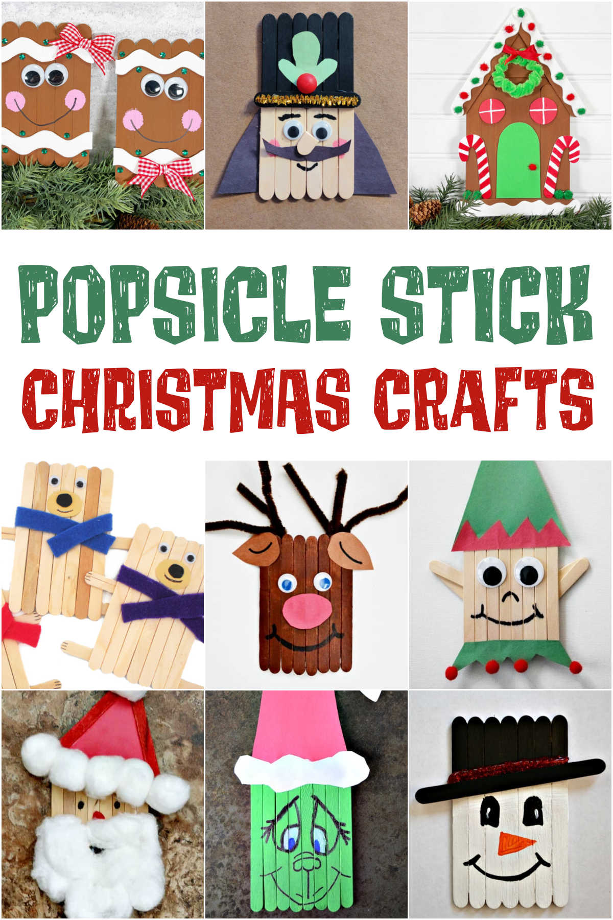 Collage of Popsicle Stick Crafts for Christmas