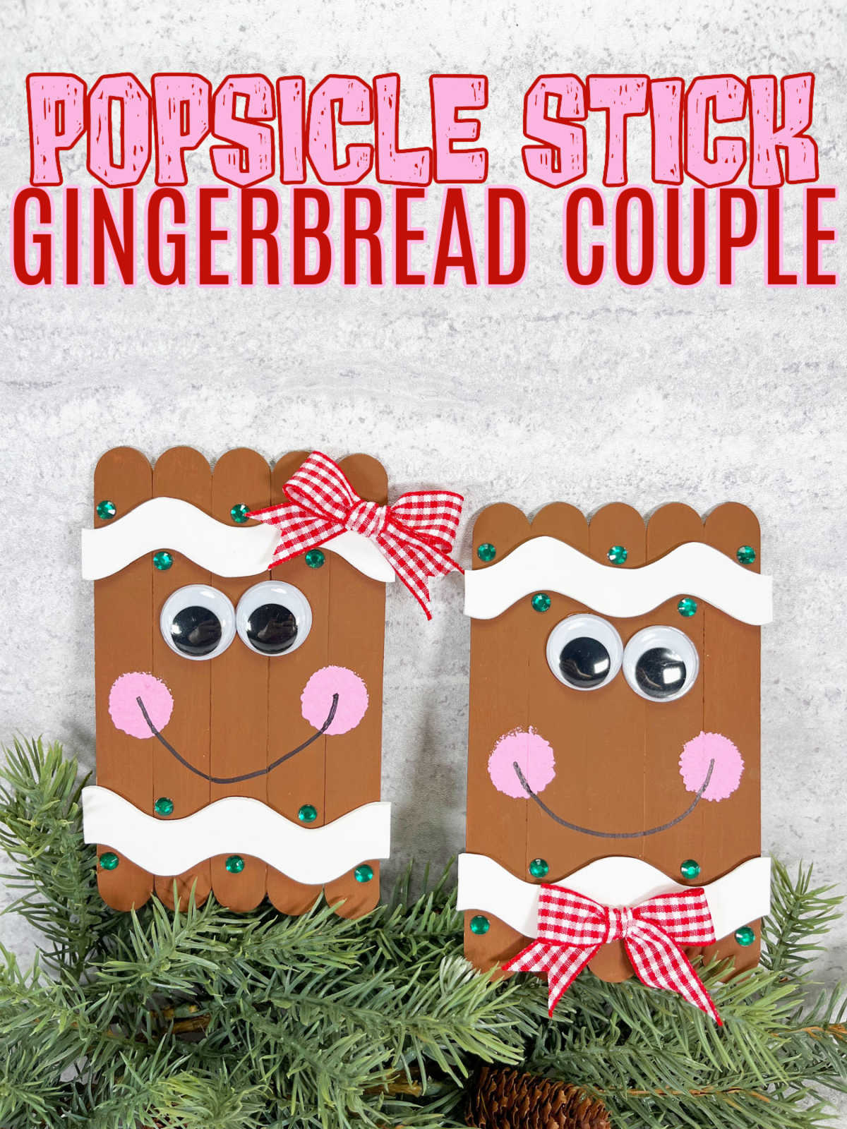 Popsicle Stick Gingerbread Man and Girl Craft on a marble background