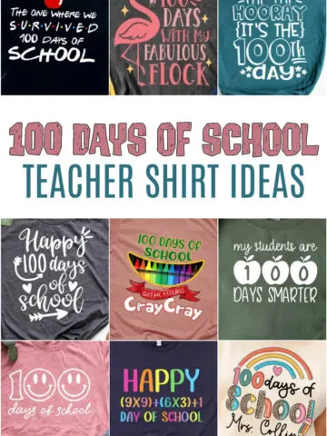 Collage of 100 Days of School Teacher Shirt Ideas