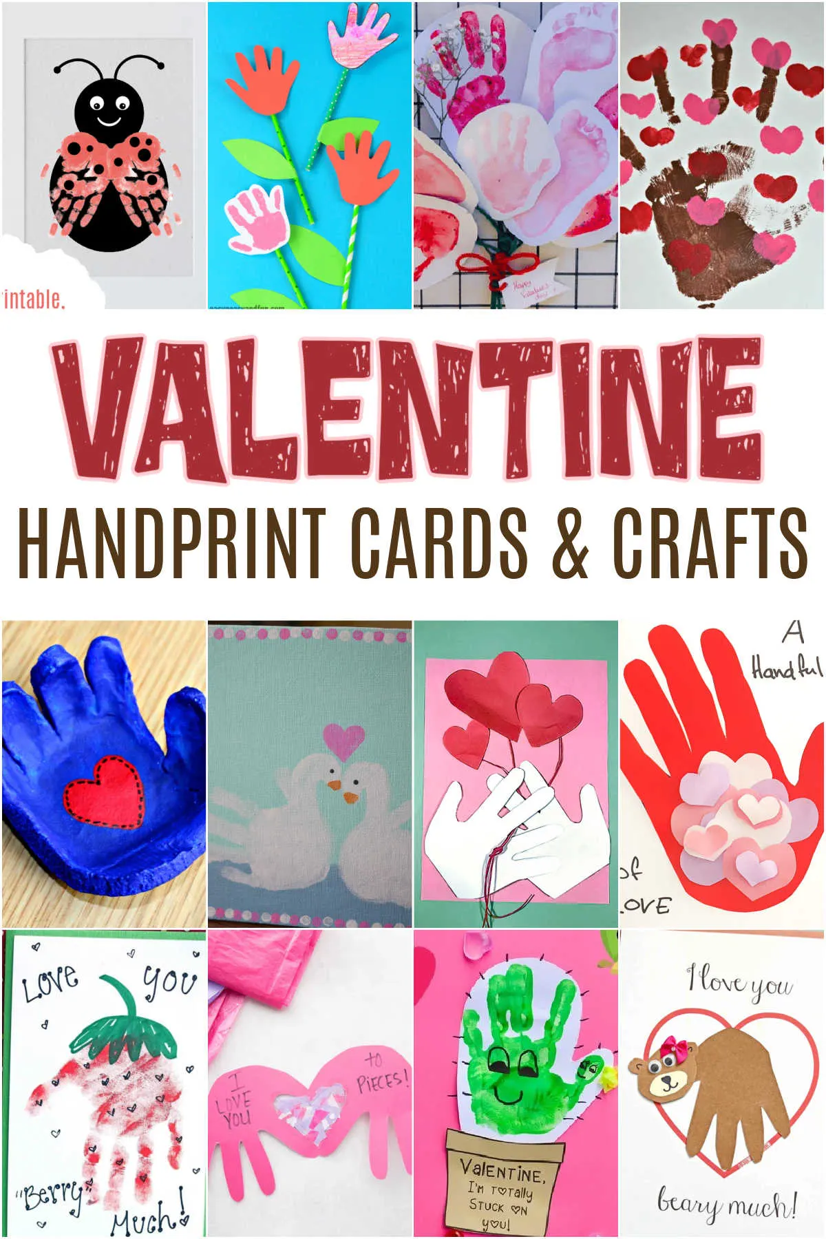 Collage of Handprint Valentines Cards and Crafts