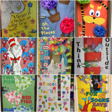 Collage of Dr. Seuss Classroom Door Ideas