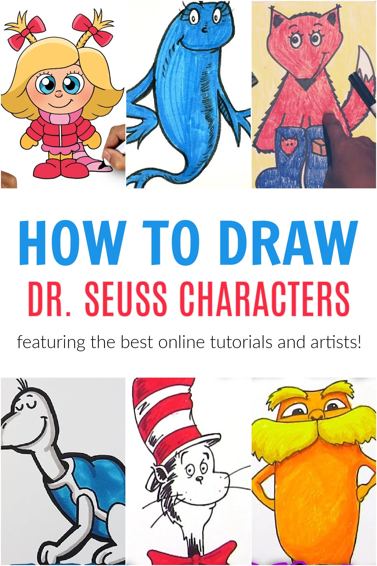 Collage of How to Draw Dr. Seuss Characters