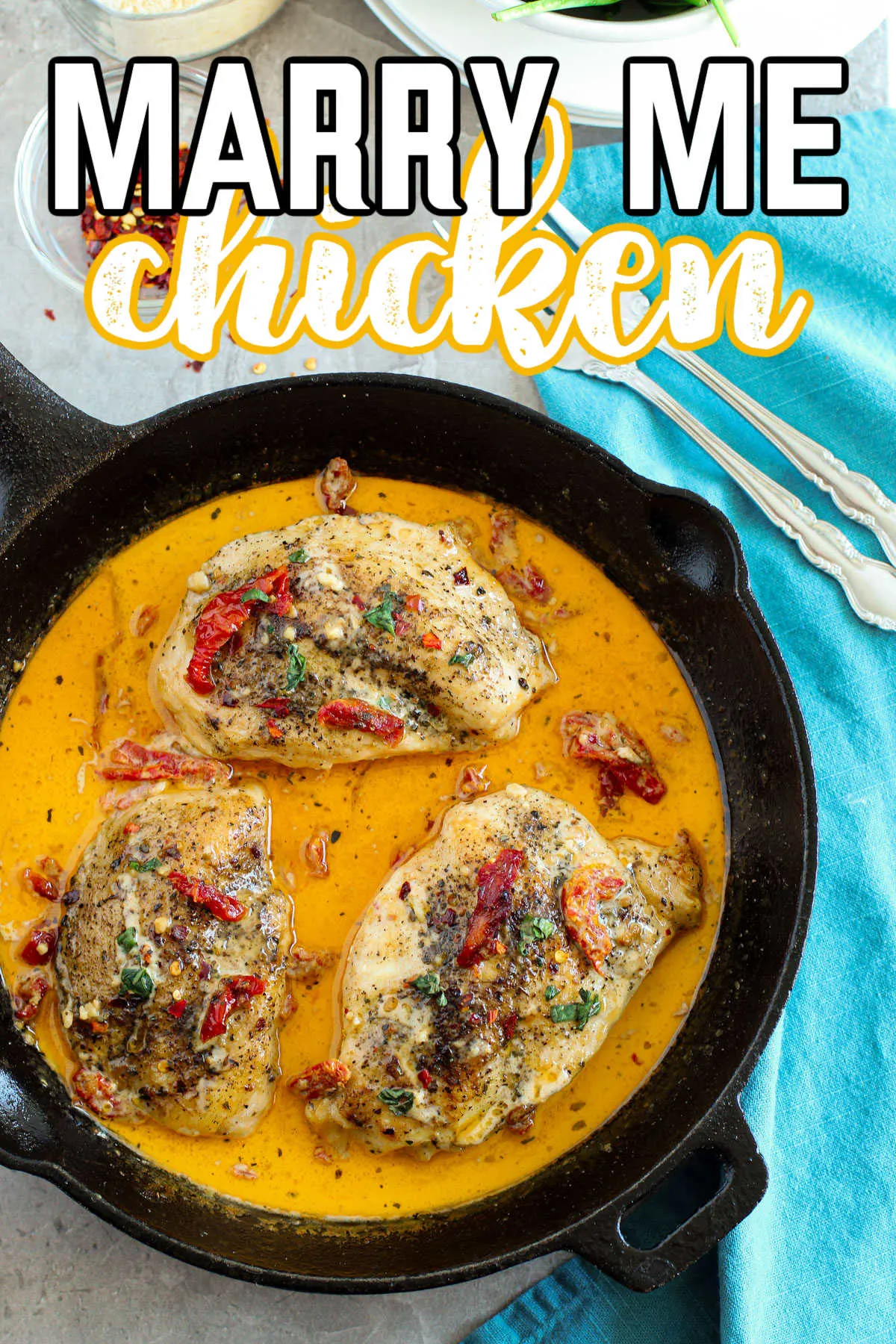 Cast iron skillet with Marry Me Chicken
