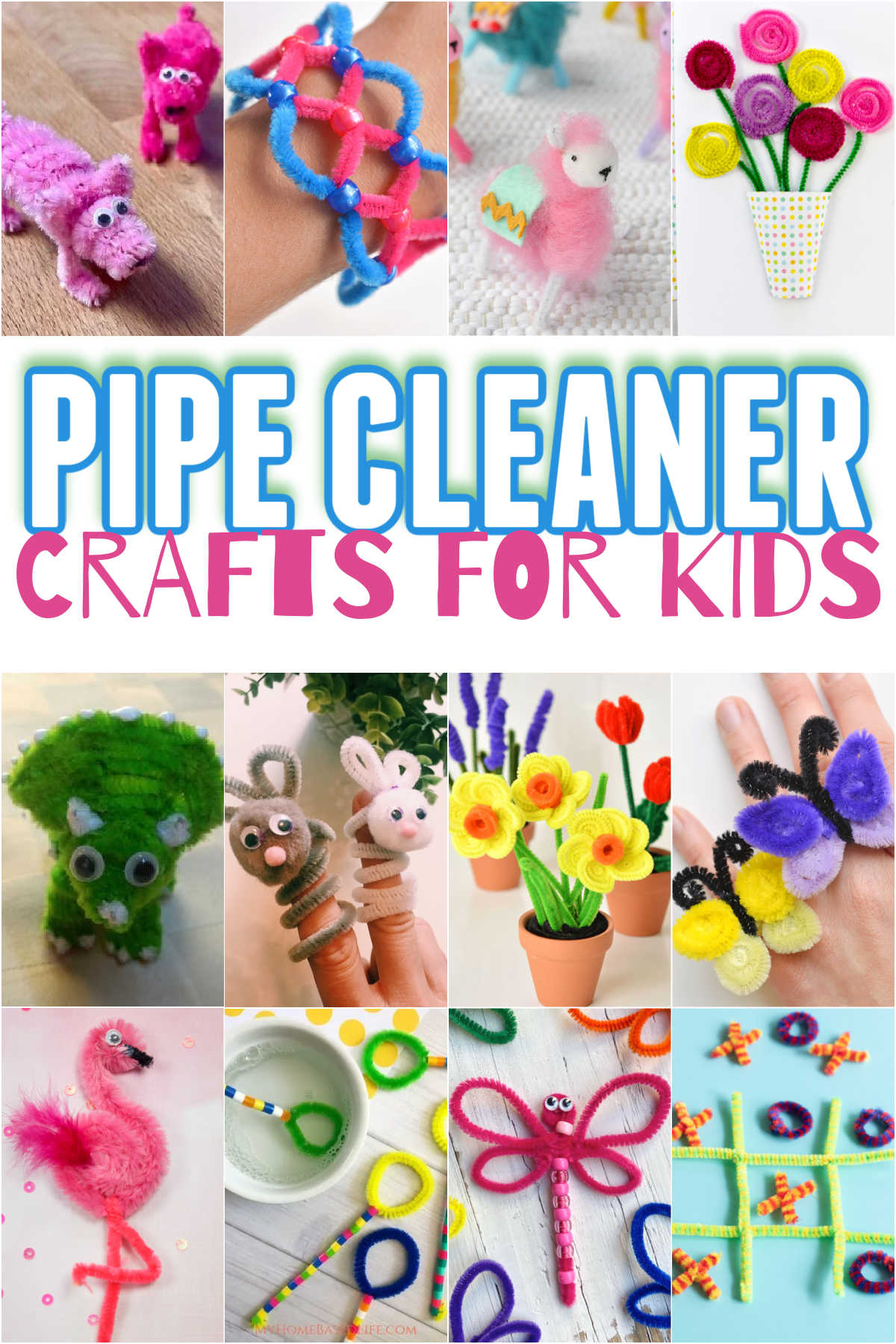 Collage of Pipe Cleaner Crafts for Kids 