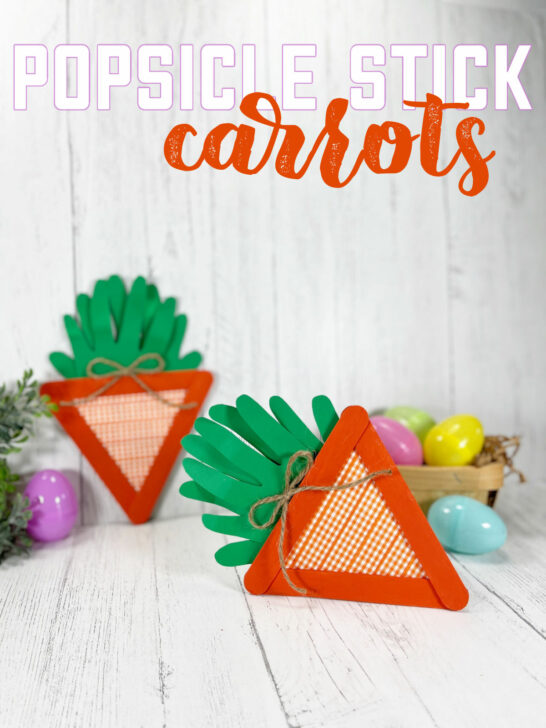 Popsicle Stick Carrot mixed in with Easter eggs.