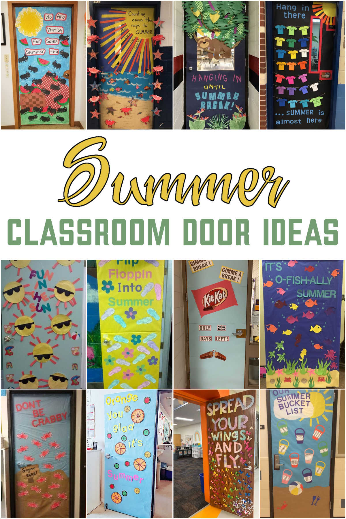 Collage of Summer Classroom door ideas