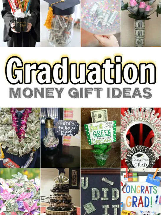 Collage of graduation money gift ideas