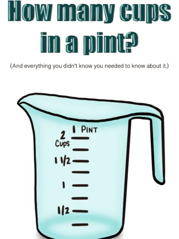 hand drawn glass pint measuring cup with the title how many cups are in a pint.
