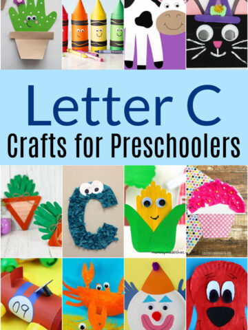 Collage of Letter C crafts for preschoolers