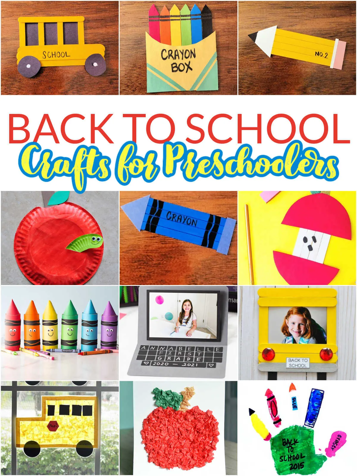Collage of Back to School Crafts for Preschoolers