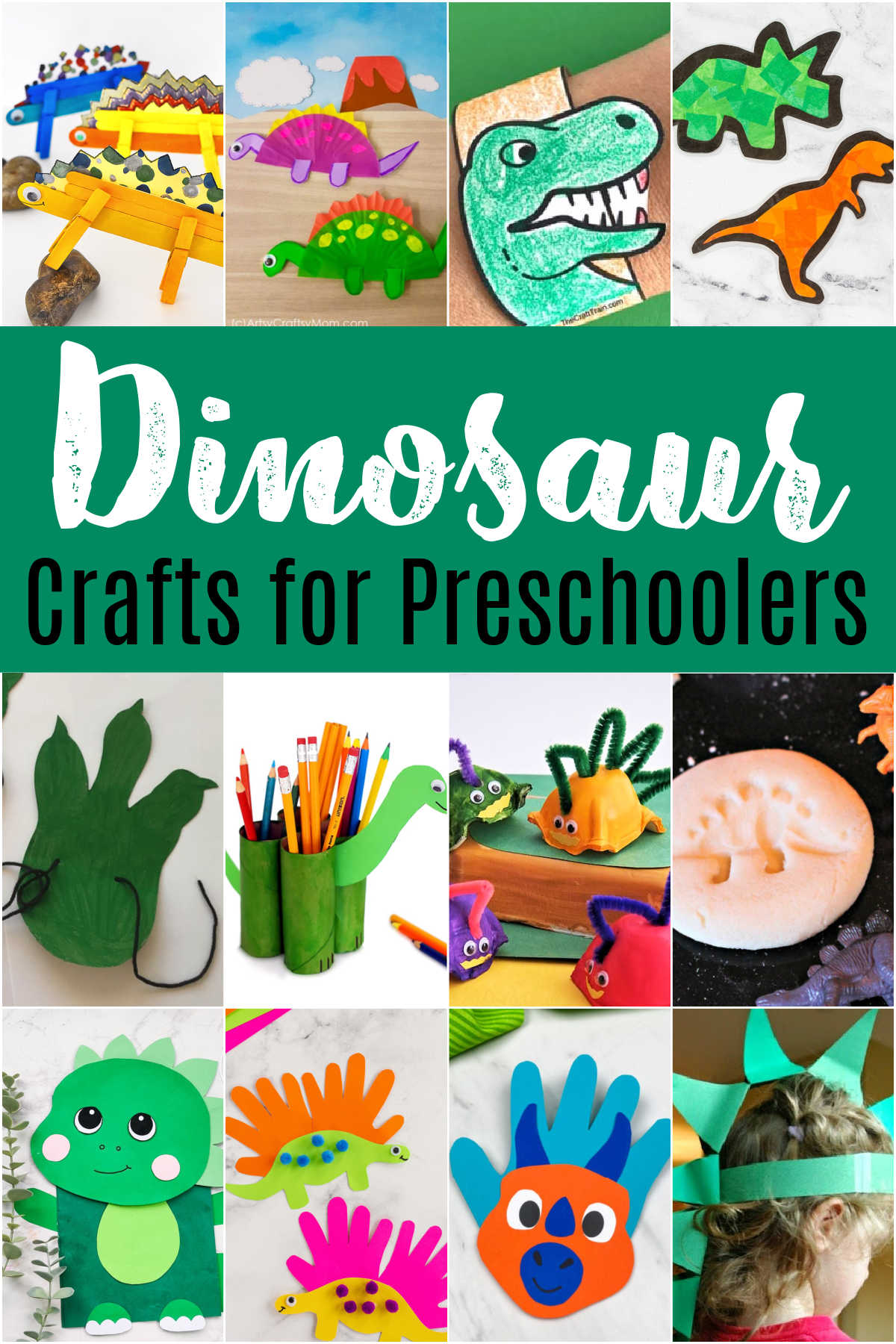 Collage of Dinosaur Crafts for Preschoolers