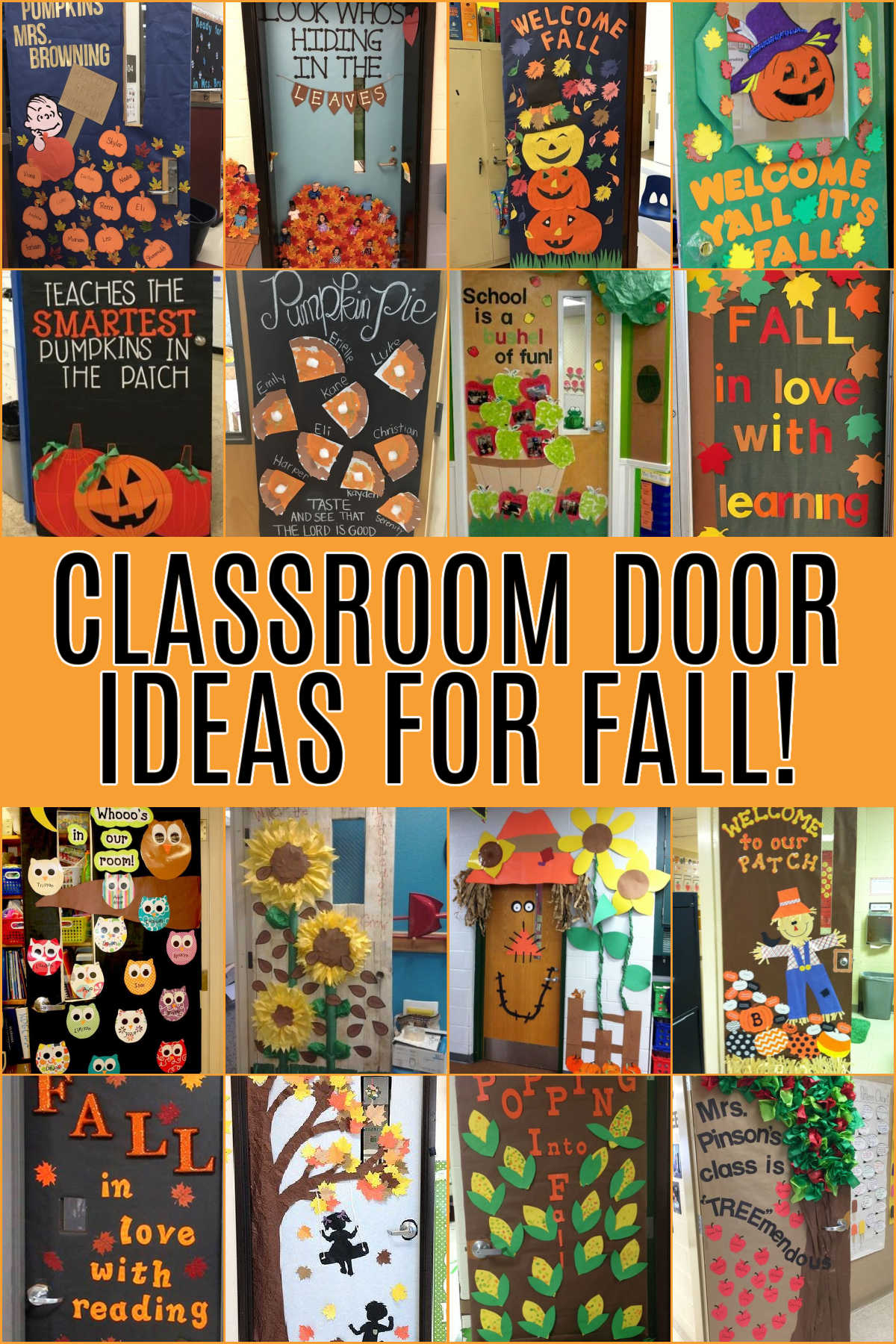 Collage of Fall Classroom Door Ideas