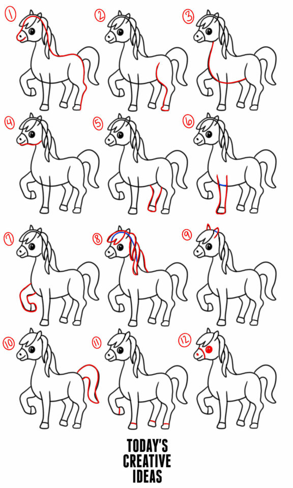 How to draw a horse Easy Step by Step Tutorial