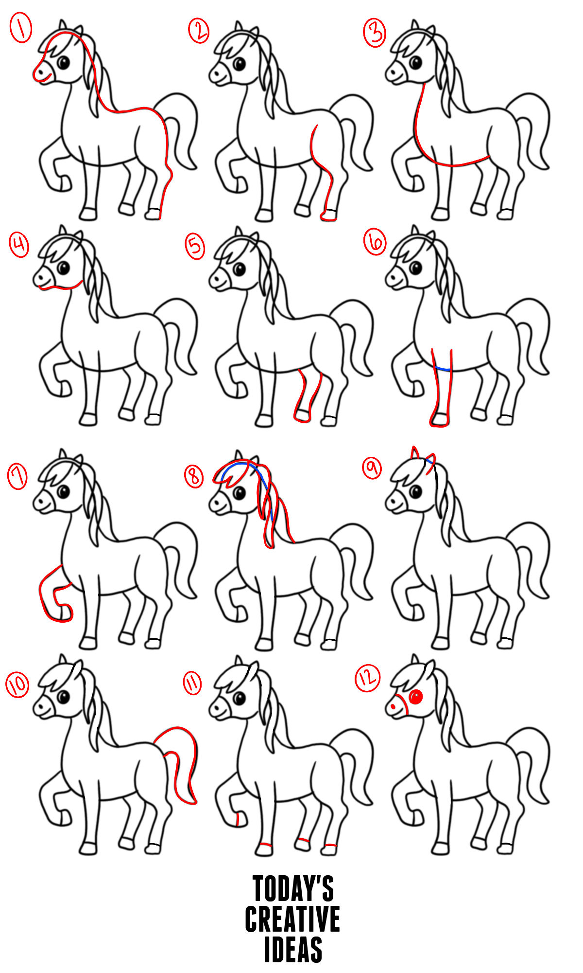Draw Horse Heads And Faces, Easy Tutorial, 17 Steps - Toons Mag-saigonsouth.com.vn