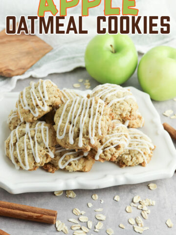 A white plate of apple oatmeal cookies