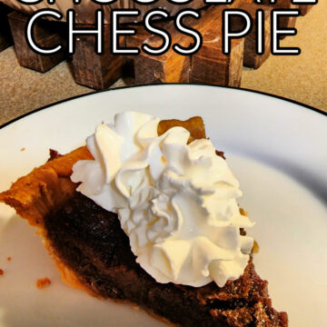 Slice of Chocolate Chess Pie on a white plate.