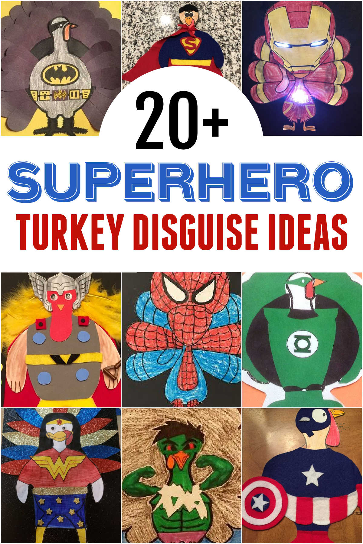 Collage of Superhero Turkey Disguises