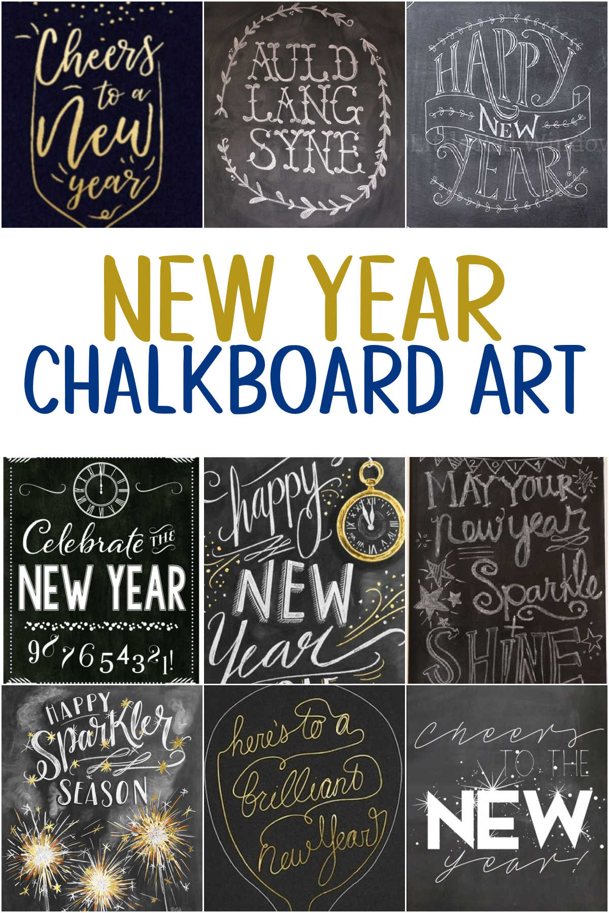 Collage of New Year Chalkboard Art Ideas