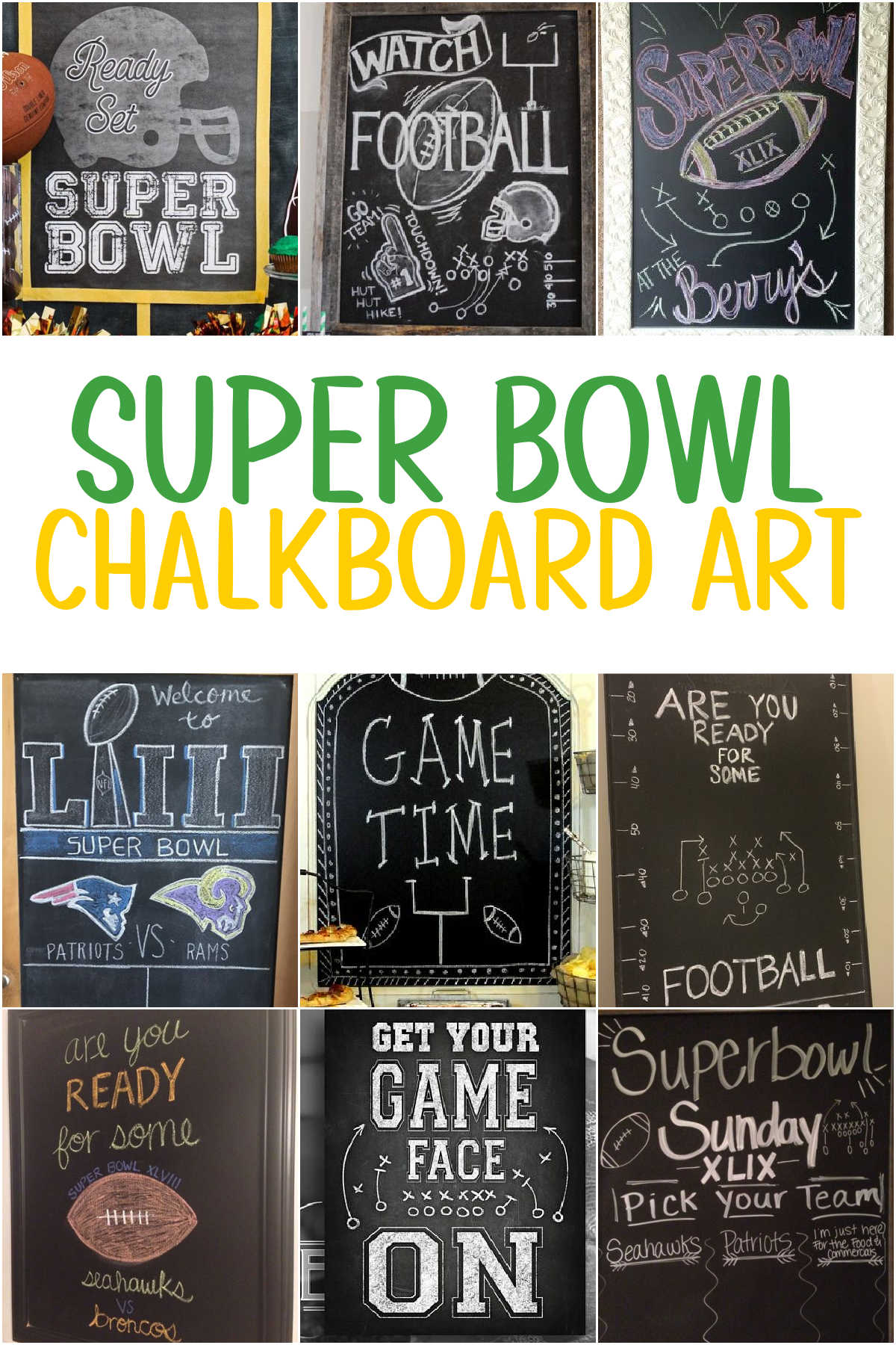 Collage of Super Bowl Chalkboard Ideas 